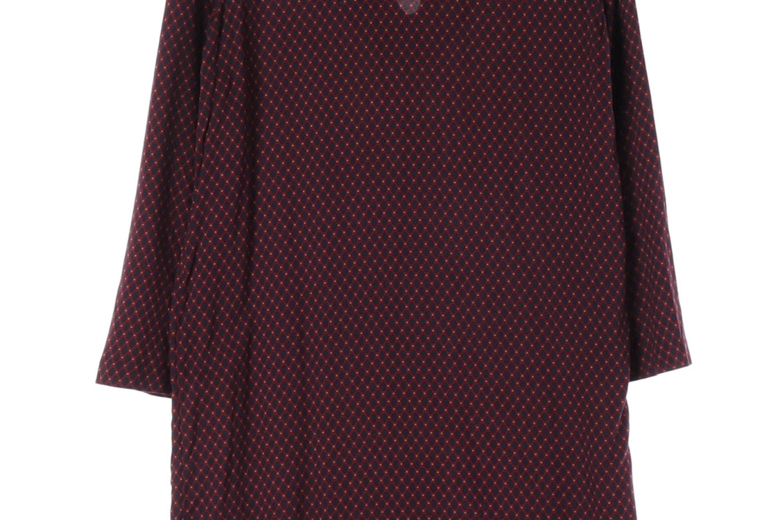 베네통 버건디 네이비 패턴 긴팔 오버핏 튜닉원피스 드레스 S--3