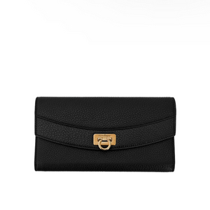 페레가모 간치니 22 클로저 플랩 장지갑 블랙 금장