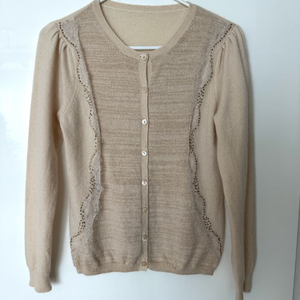 크림 베이지 컬러 캐시미어 100% 니트 가디건