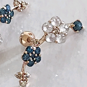 14k 꽃 러프다이아 귓볼 피어싱 귀걸이/한쌍