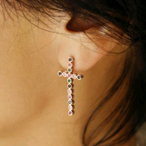 14k 멀티컬러 원석 십자가 귀걸이