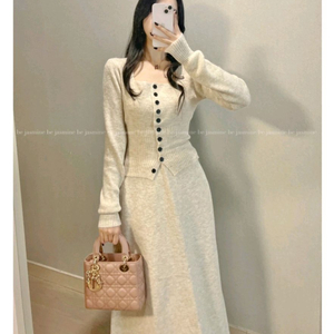 울니트 투피스/가디건 롱스커트 세트- 새옷