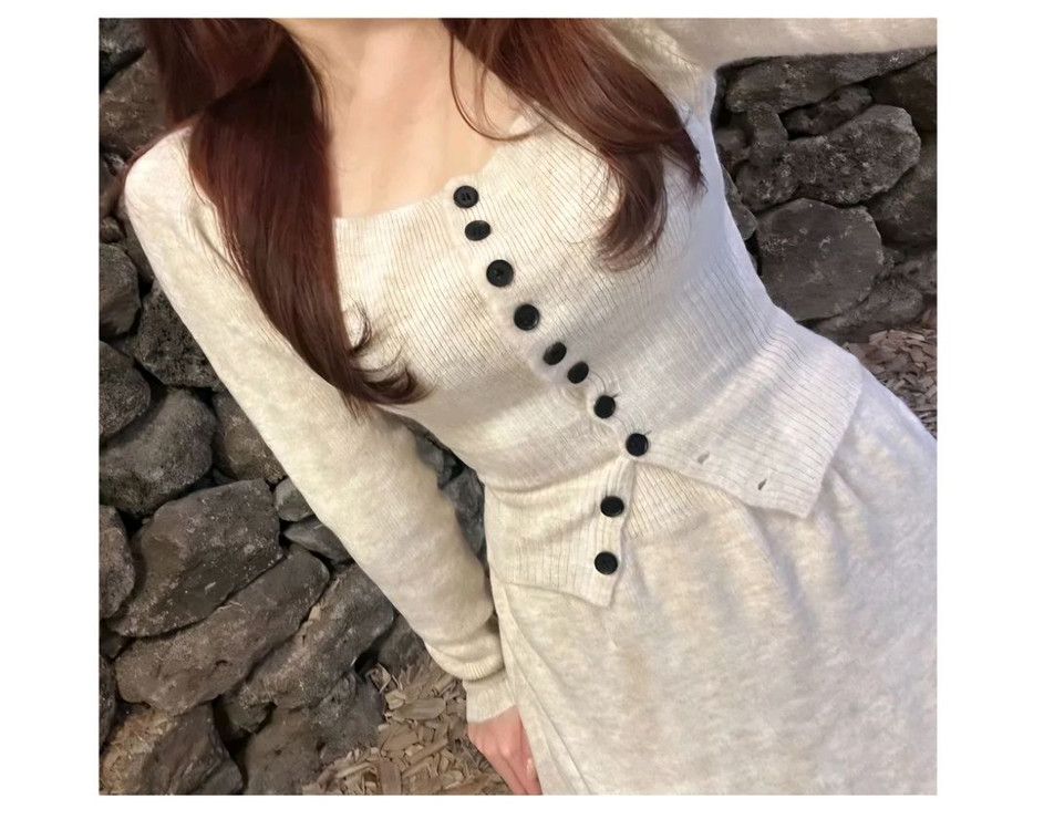 울니트 투피스/가디건 롱스커트 세트- 새옷--2