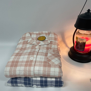 남성 여성 누빔 체크 커플 파자마 세트