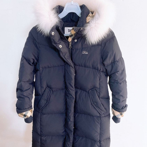 (140(11Y)닥스주니어오리털천연모피체크배색후드롱패딩