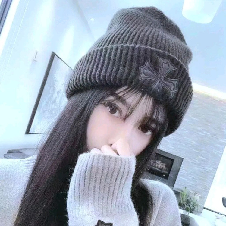 캐쥬얼 힙합 스타일 크롬 십자가 패치 니트 비니 남여공용 < 블랙 >--4