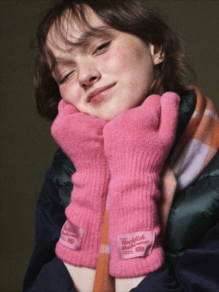 [미사용 새상품] 락피쉬웨더웨어 롱 장갑 글러브 핑크 포인트 핫핑크 울장갑 겨울 방한--3