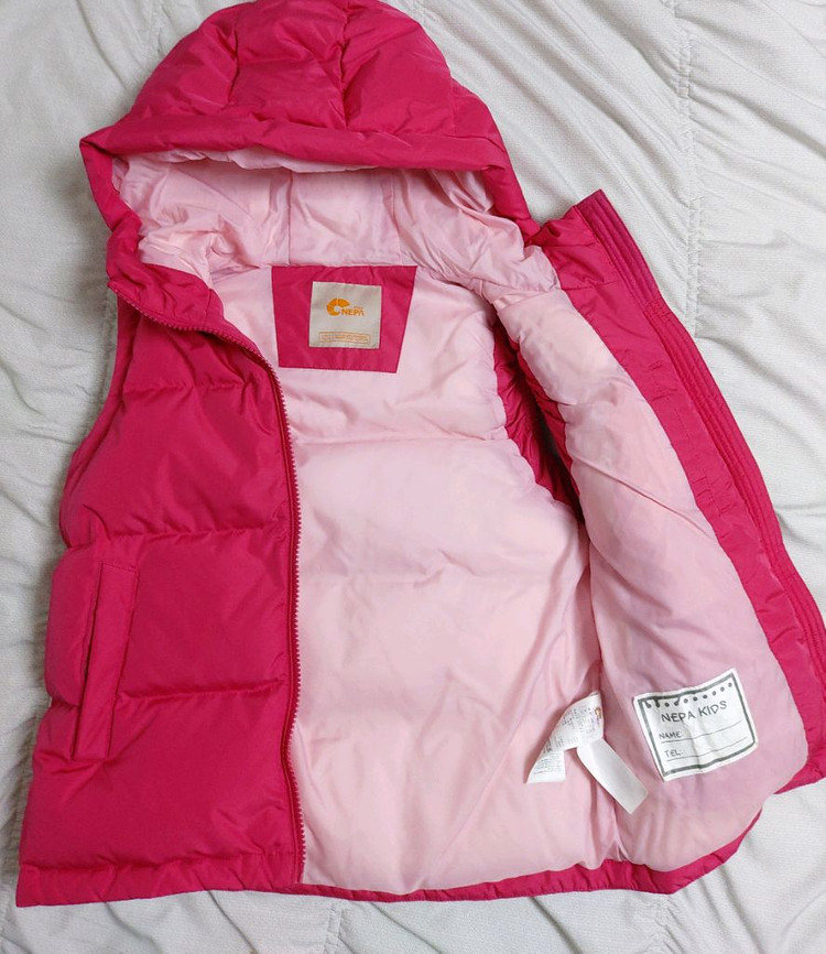아동 네파키즈 덕다운패딩베스트120 핑크패딩조끼 시착외새상품--3