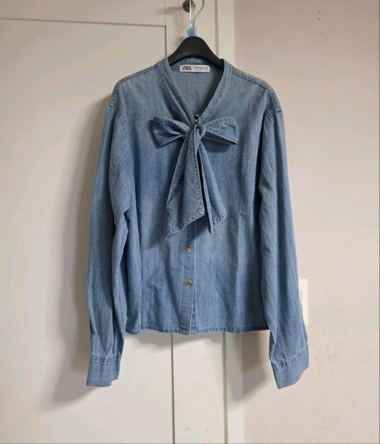 [미착용 새상품] ZARA 자라 리본 데님 셔츠 이미지