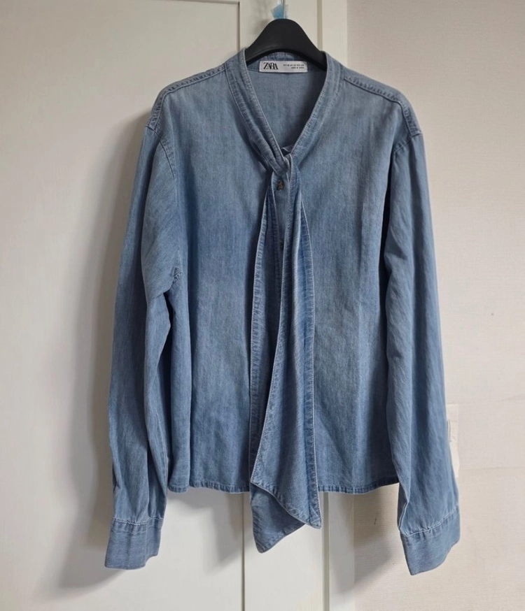 [미착용 새상품] ZARA 자라 리본 데님 셔츠 이미지