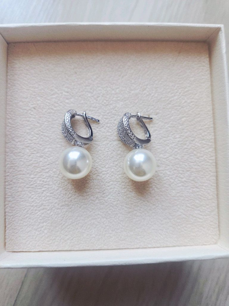 우아하고 세련된 고급 진주 귀걸이()새것--3