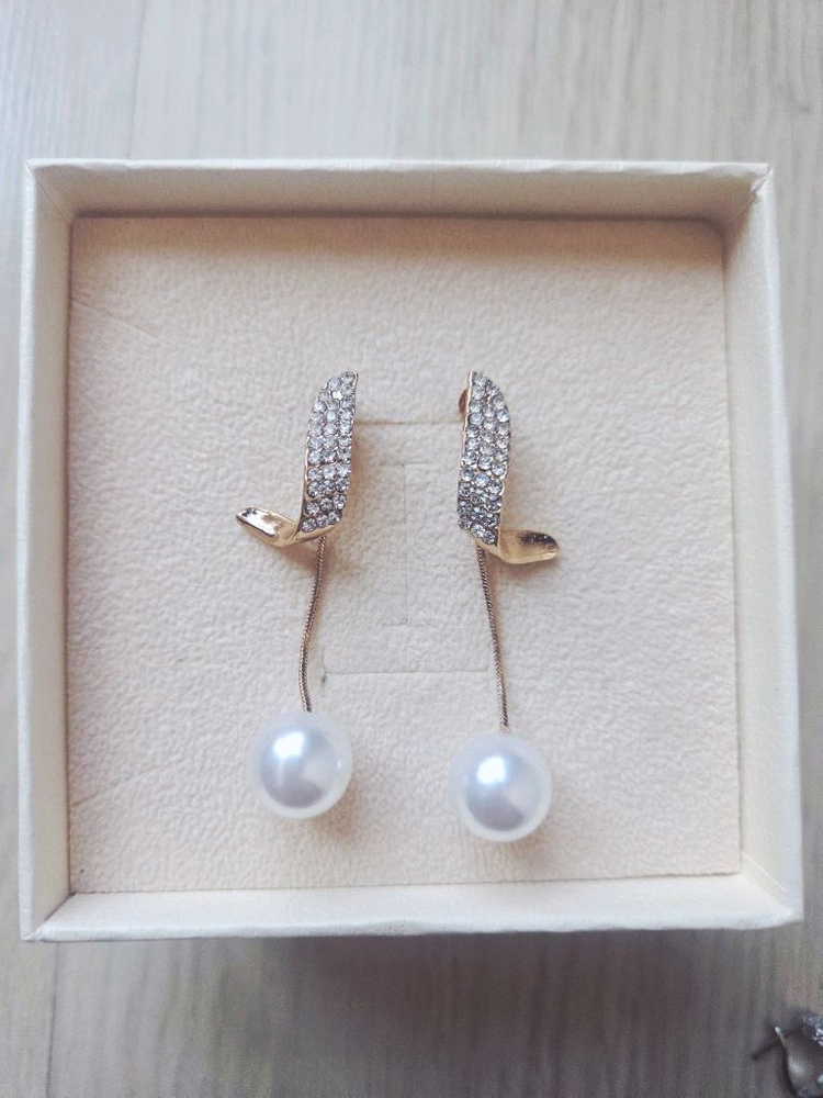 우아하고 세련된 고급 진주 롱+큐빅 드롭귀걸이--1