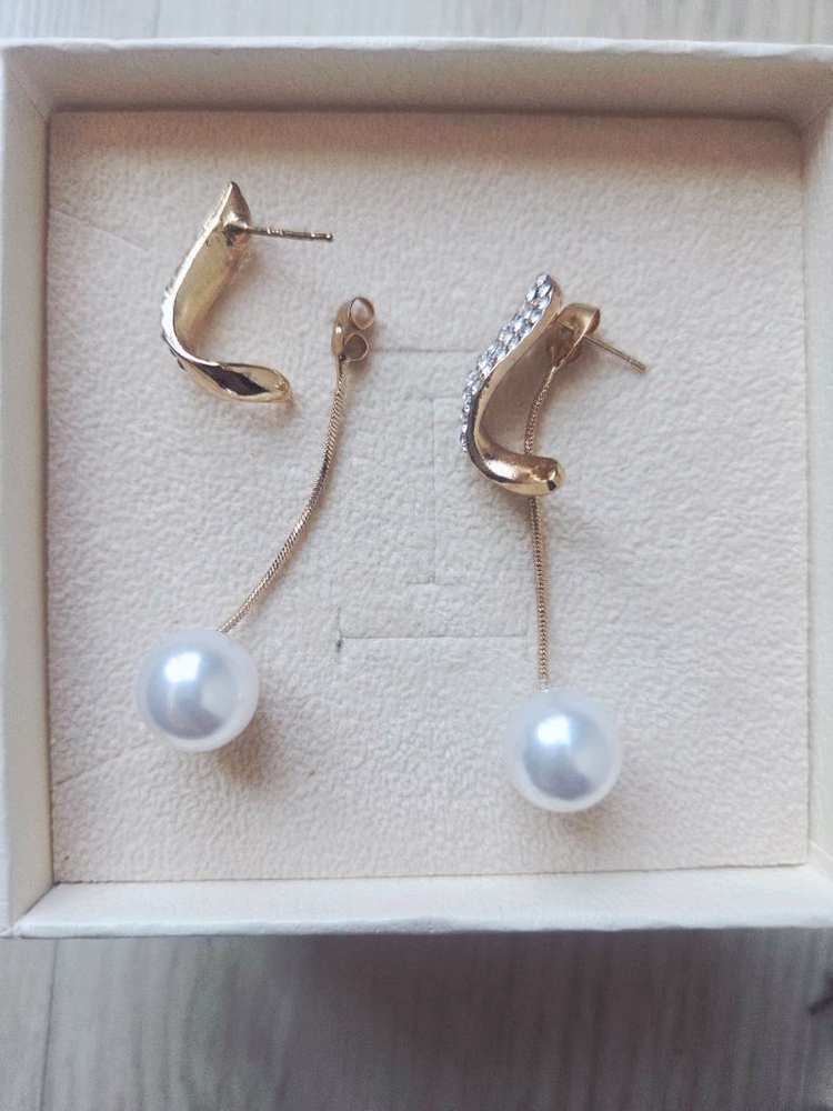 우아하고 세련된 고급 진주 롱+큐빅 드롭귀걸이--2