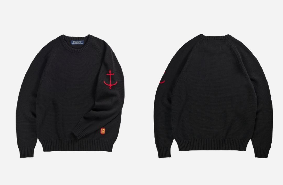 [XL] 건지울른스 니트 코튼 나그랑 크루넥 스웨터 Black--1