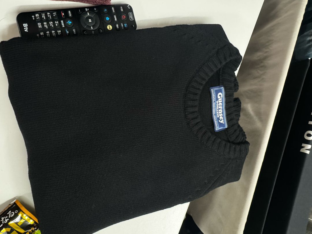 [XL] 건지울른스 니트 코튼 나그랑 크루넥 스웨터 Black--2