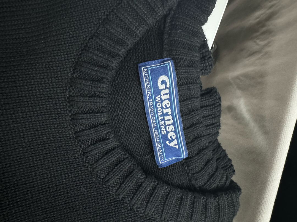 [XL] 건지울른스 니트 코튼 나그랑 크루넥 스웨터 Black--3