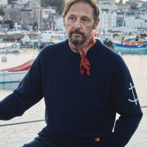 [XL] 건지울른스 니트 코튼 나그랑 크루넥 스웨터 Navy