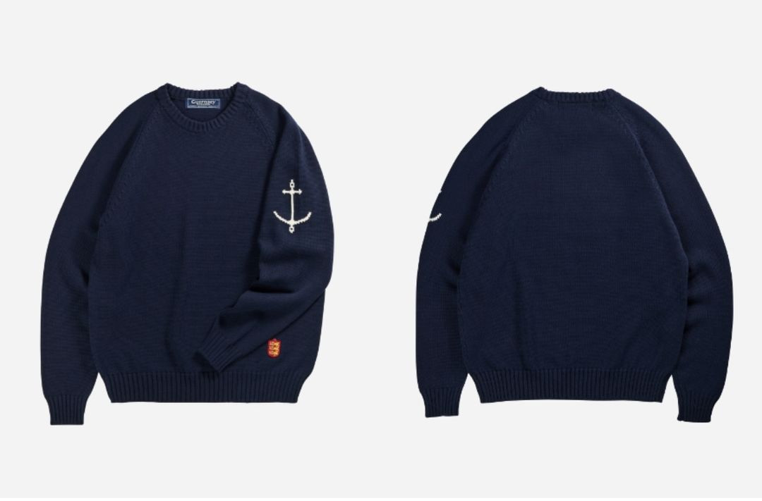 [XL] 건지울른스 니트 코튼 나그랑 크루넥 스웨터 Navy--1