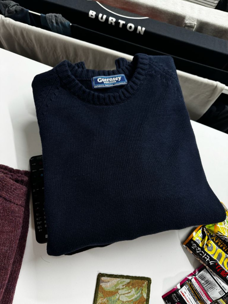 [XL] 건지울른스 니트 코튼 나그랑 크루넥 스웨터 Navy--2