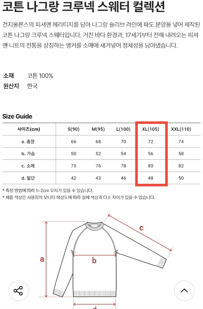 [XL] 건지울른스 니트 코튼 나그랑 크루넥 스웨터 Navy--6