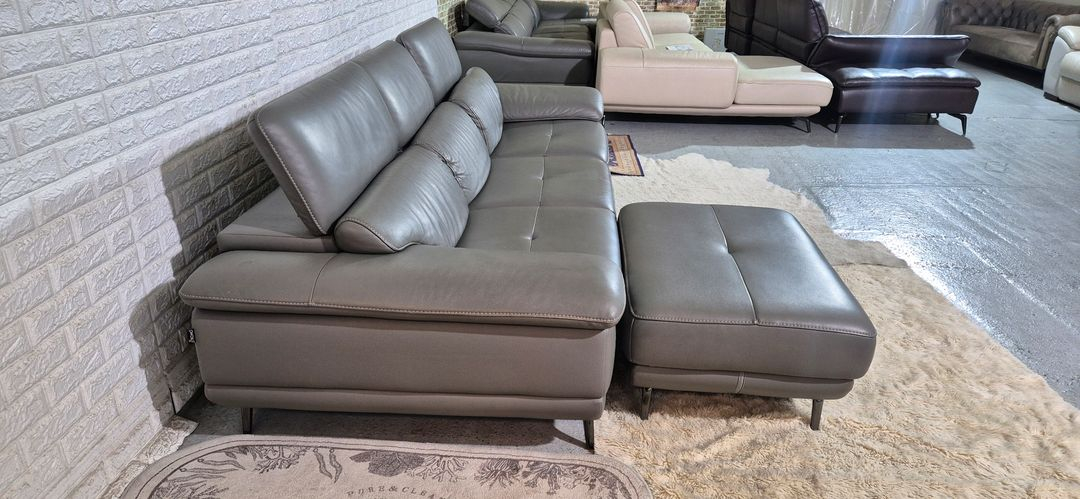 자코모 엘리오 슈렁큰 천연가죽 3.5인 소파+스툴(헤드레스트기능)--7