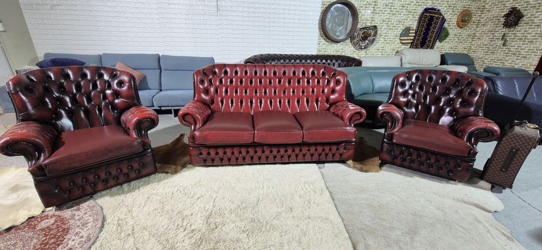 영국 체스터필드 최고급 전체 천연가죽 3+1+1인소파--1