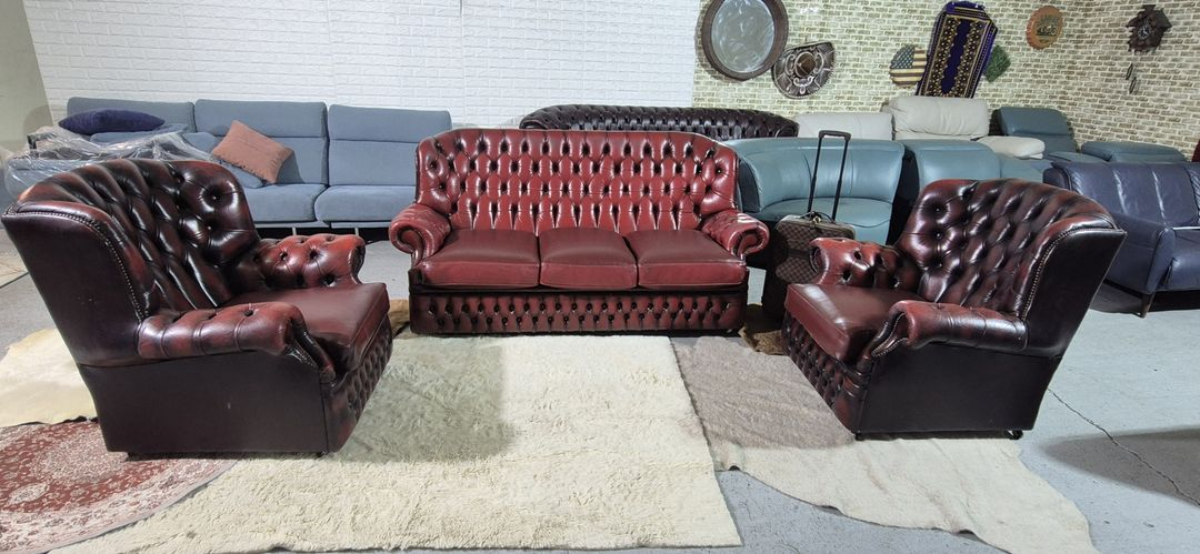 영국 체스터필드 최고급 전체 천연가죽 3+1+1인소파--2