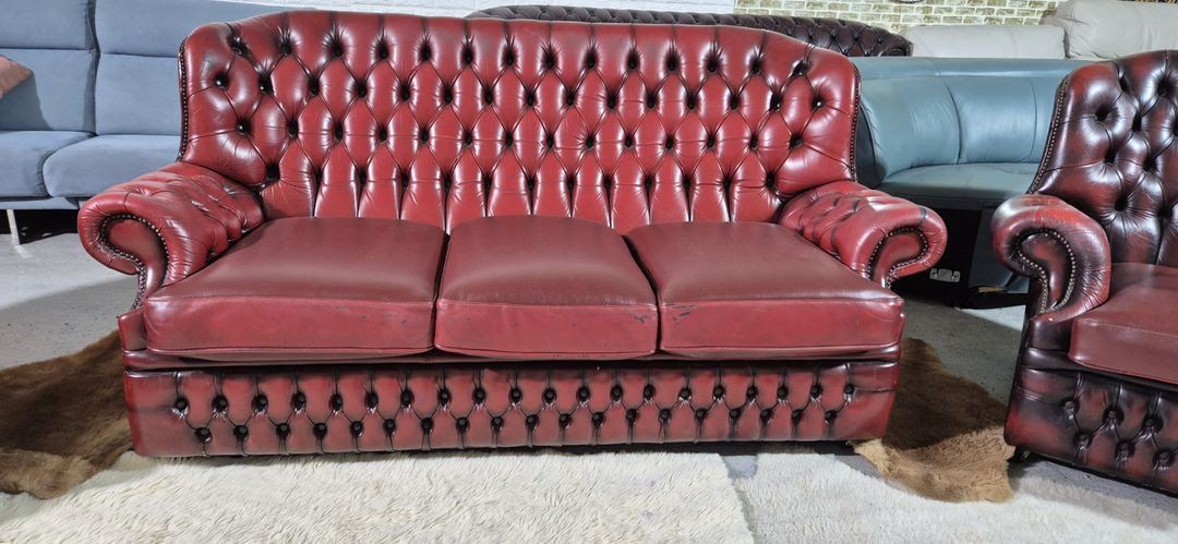 영국 체스터필드 최고급 전체 천연가죽 3+1+1인소파--3