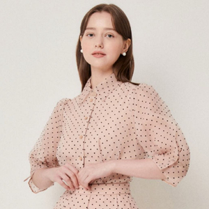 JJ지고트 벌룬 도트 오간자 블라우스