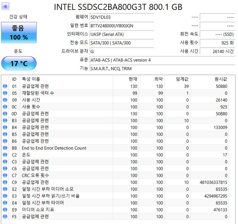 인텔 DC S3700 800GB 2.5인치 SSD 3개--3