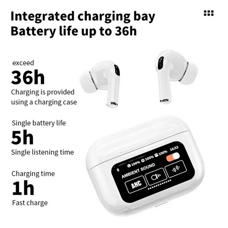ANC/ENC 스크린 블루투스 이어폰 미개봉--4