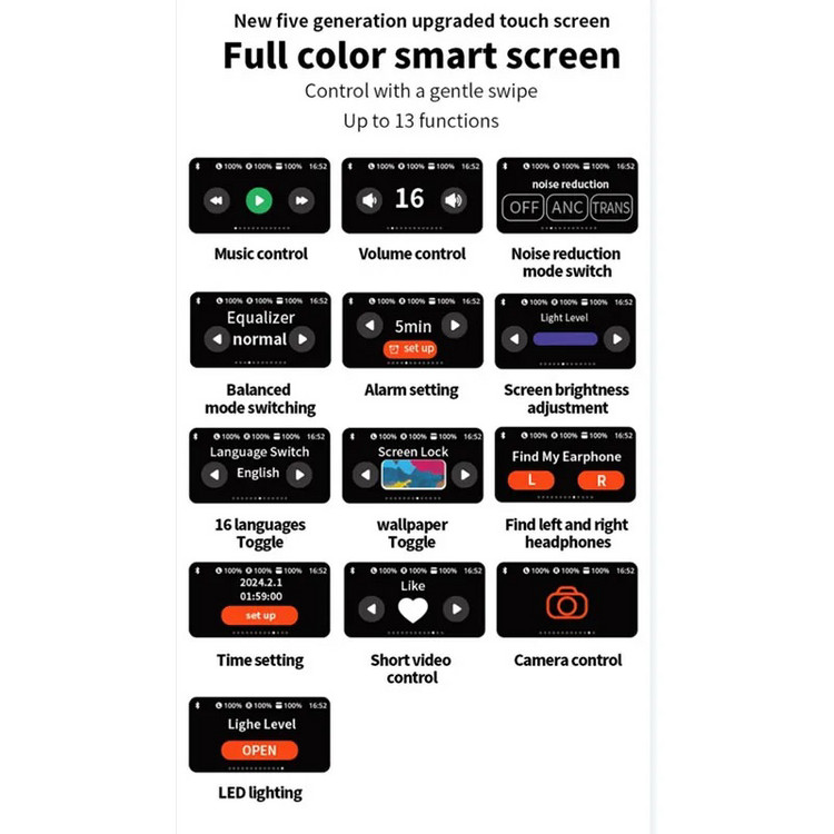 ANC/ENC 스크린 블루투스 이어폰 미개봉--6