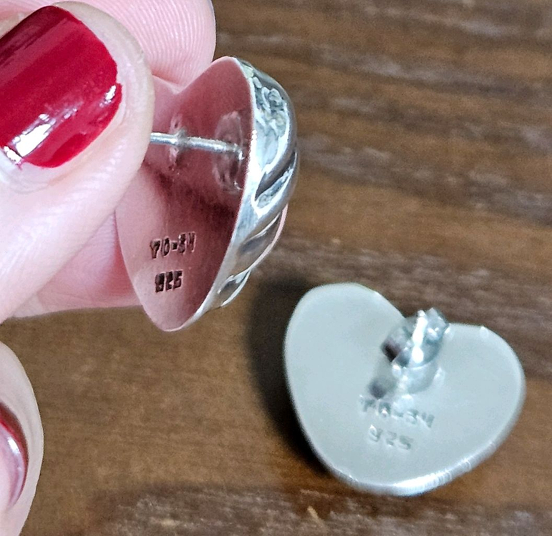 미국빈티지 실버 볼드&헤비 하트귀걸이--4