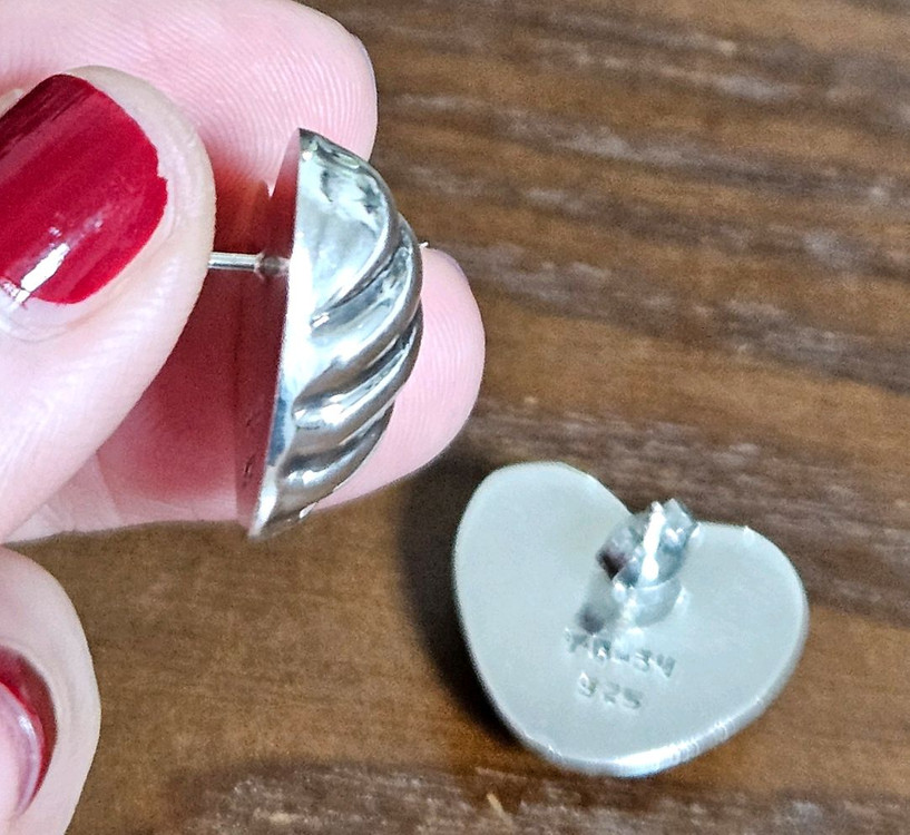 미국빈티지 실버 볼드&헤비 하트귀걸이--5