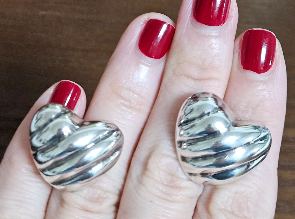 미국빈티지 실버 볼드&헤비 하트귀걸이--6