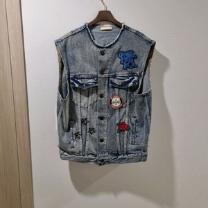 마쥬 데님 패치 워싱 조끼 청자켓