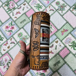 터키산 수공예 가죽&페브릭 원통형 필통