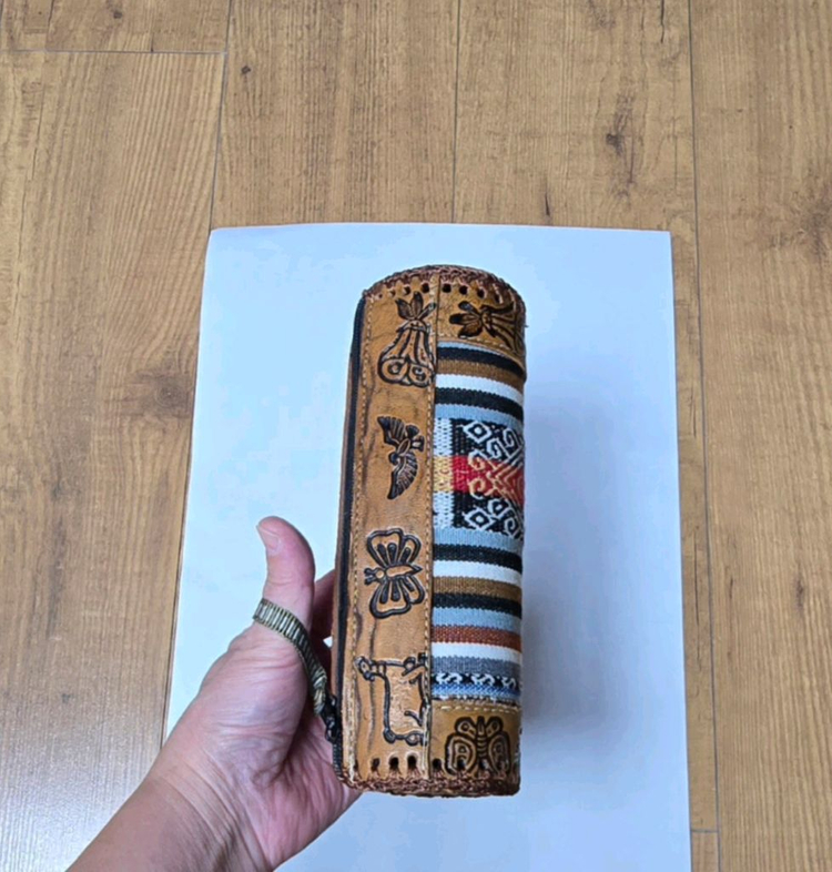 터키산 수공예 가죽&페브릭 원통형 필통--1