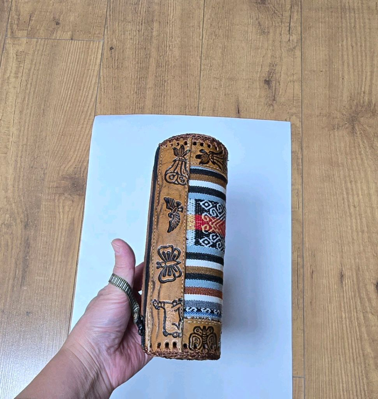 터키산 수공예 가죽&페브릭 원통형 필통--2