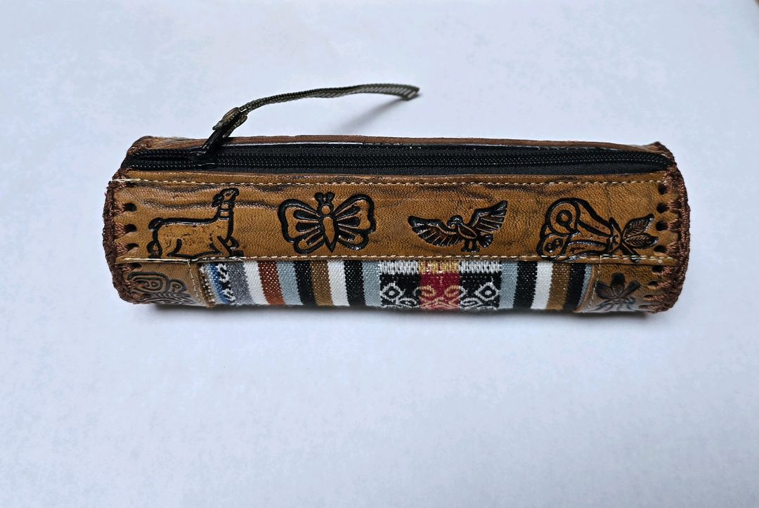 터키산 수공예 가죽&페브릭 원통형 필통--4