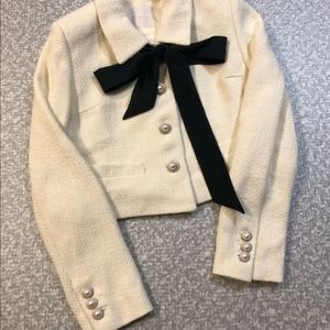 제평 르뮤 22년 리본 보우 타이 트위드 자켓 출근룩 올드머니룩