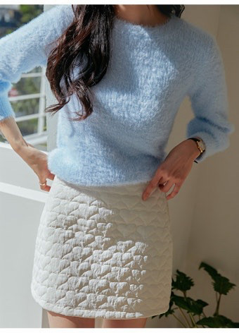 [새상품] 커먼유니크 클라우드 벌룬 라운드 퍼 니트 스카이블루 이미지