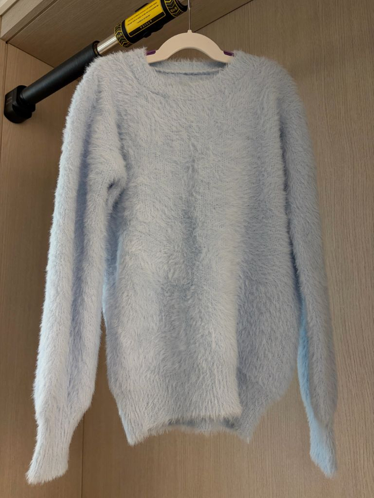 [새상품] 커먼유니크 클라우드 벌룬 라운드 퍼 니트 스카이블루 이미지