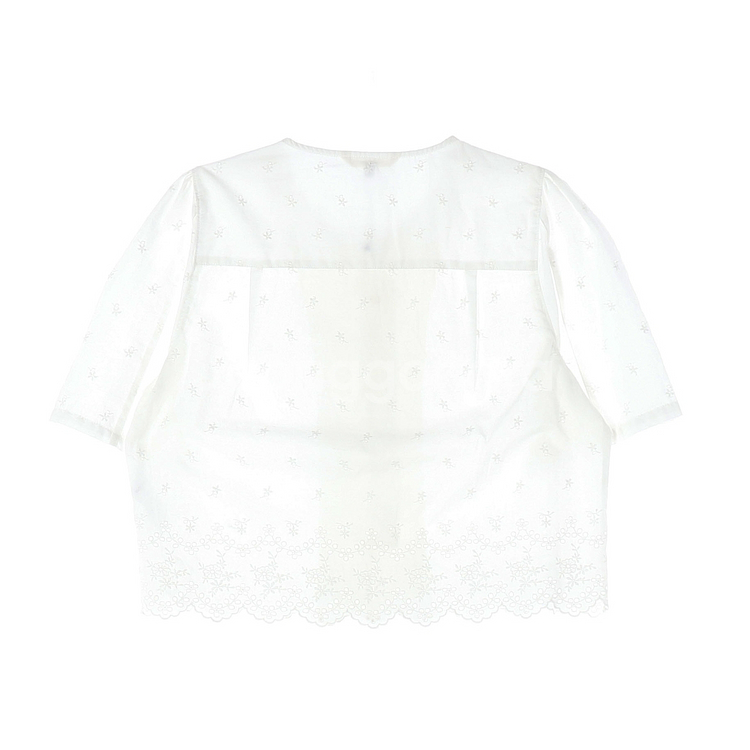 드파운드 25SS 화이트 리본 타이 레이스 포인트 반팔 블라우스--1