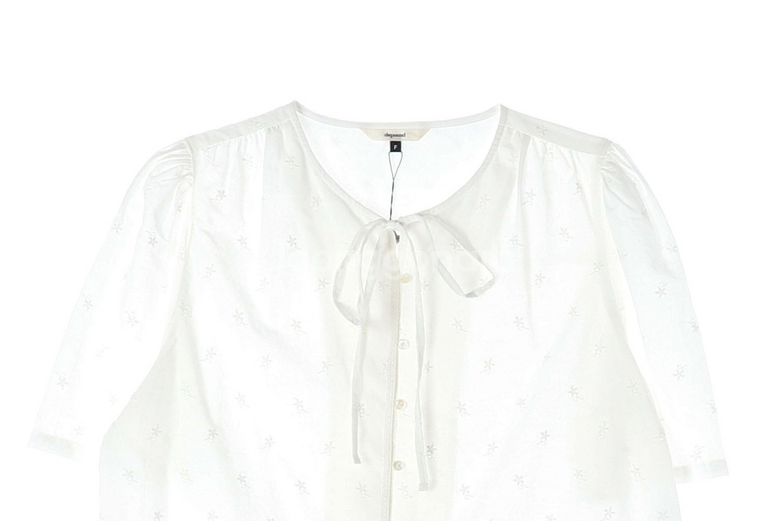 드파운드 25SS 화이트 리본 타이 레이스 포인트 반팔 블라우스--2