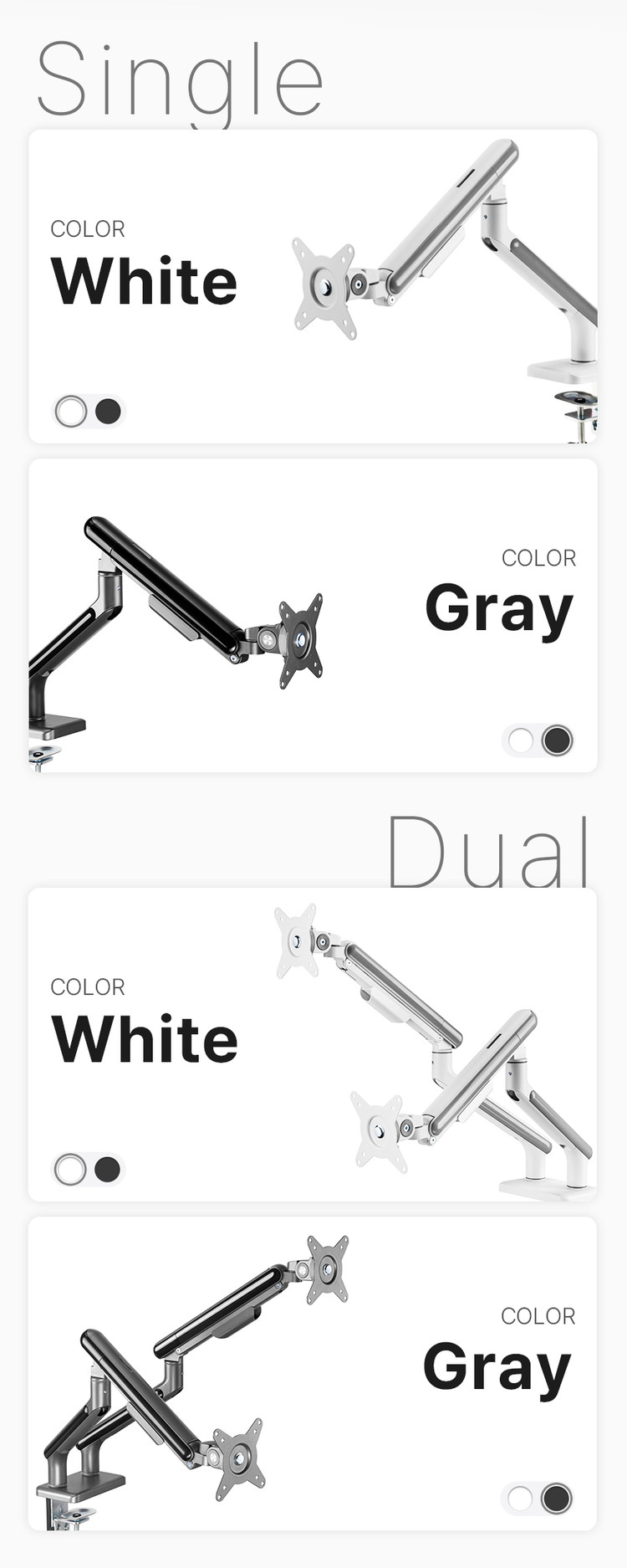 주연테크 캐리암 듀얼 블랙 가정용 사무용 모니터암 거치대 360도 각도조절 클램프 홀 이미지