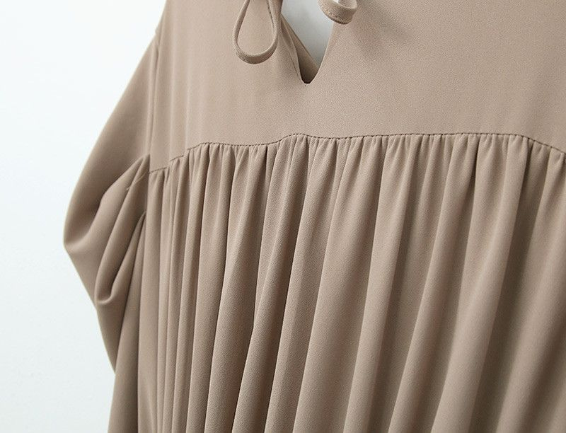 브이넥 루즈핏 어깨셔링 스트링 롱원피스ㅡ무배--8