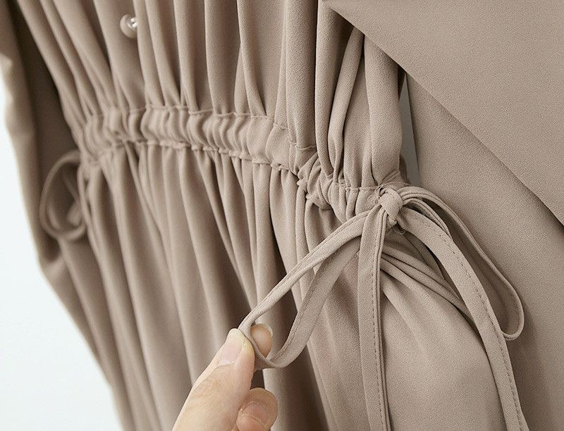 브이넥 루즈핏 어깨셔링 스트링 롱원피스ㅡ무배--9