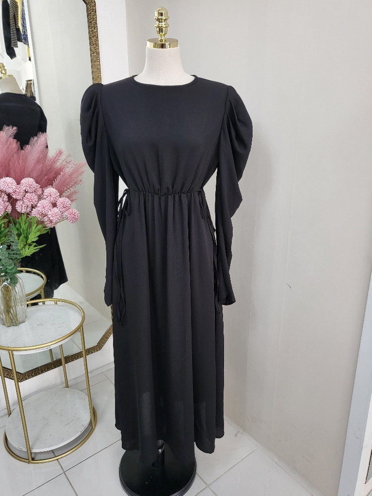 퍼프 셔링 플레어 롱원피스 하객룩 데이트룩ㅡ무배--1