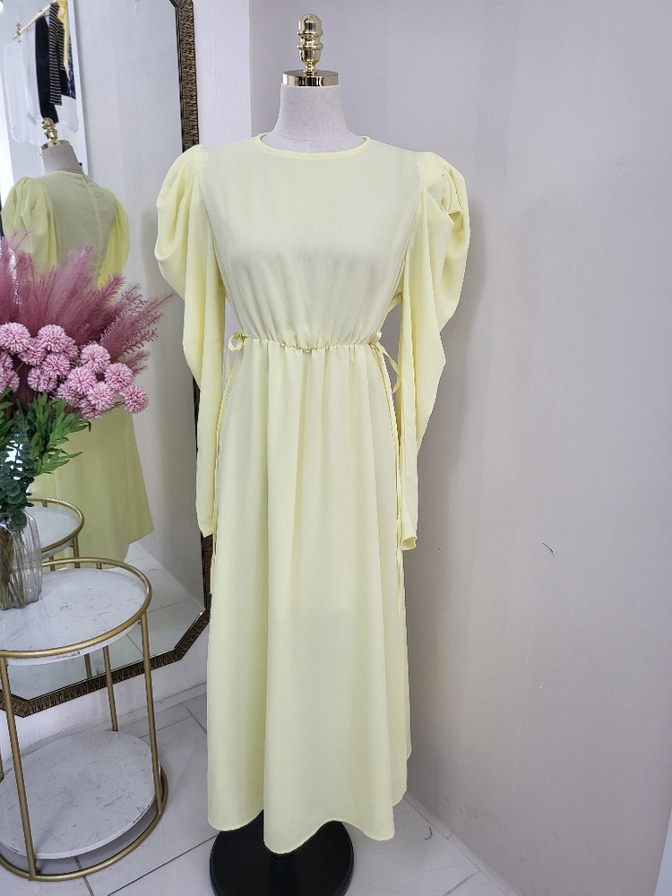 퍼프 셔링 플레어 롱원피스 하객룩 데이트룩ㅡ무배--7